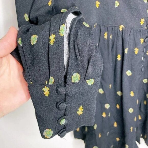 Free People Love Grows Printed Romper Black Long Sleeve Cottage Dress 1 Piece S - Picture 7 of 10